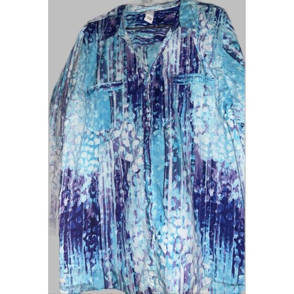 Catherine's Blue & White Button Up Shirt (Size 3X) - Picture 1 of 2